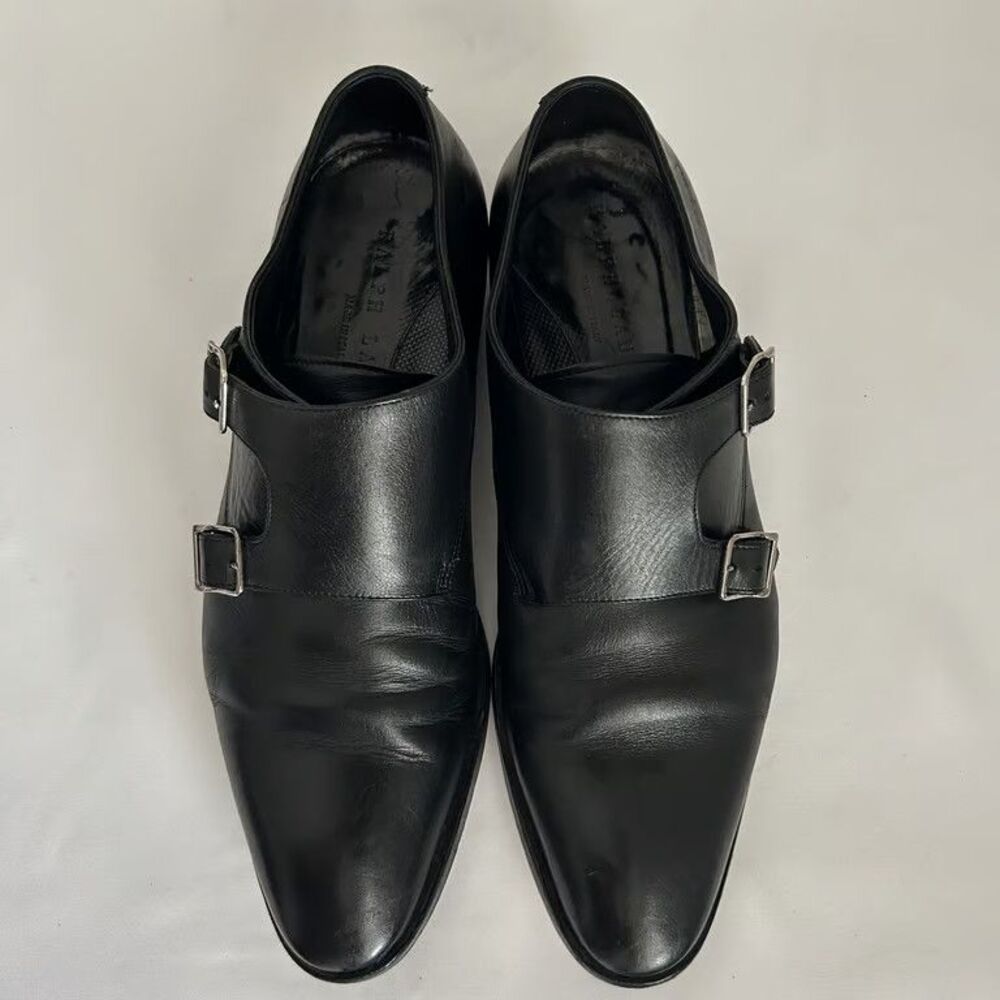 Ralph Lauren Double Monk Strap Shoes Mens 8.5 D Black Leather Made in Italy